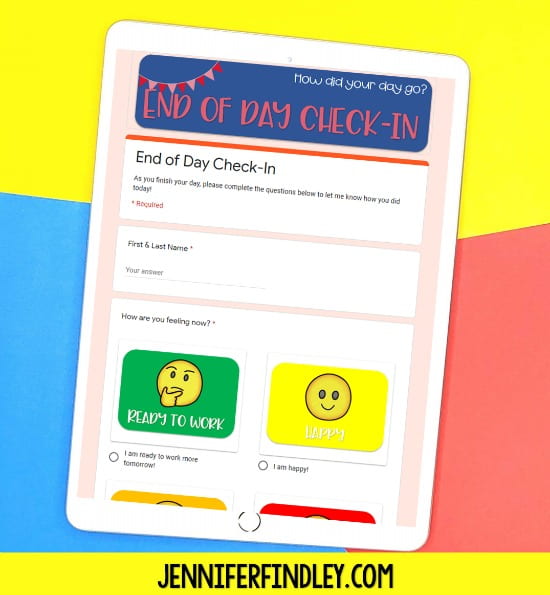 Screenshot Google Form end of day check in
