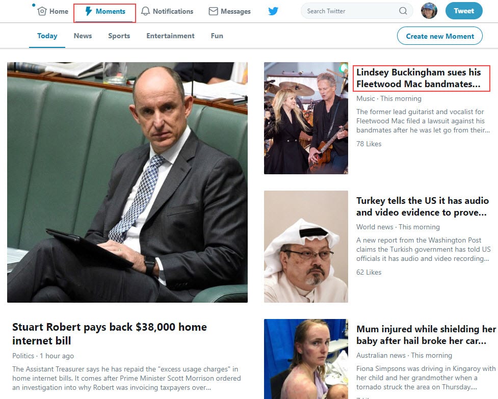 Twitter moments