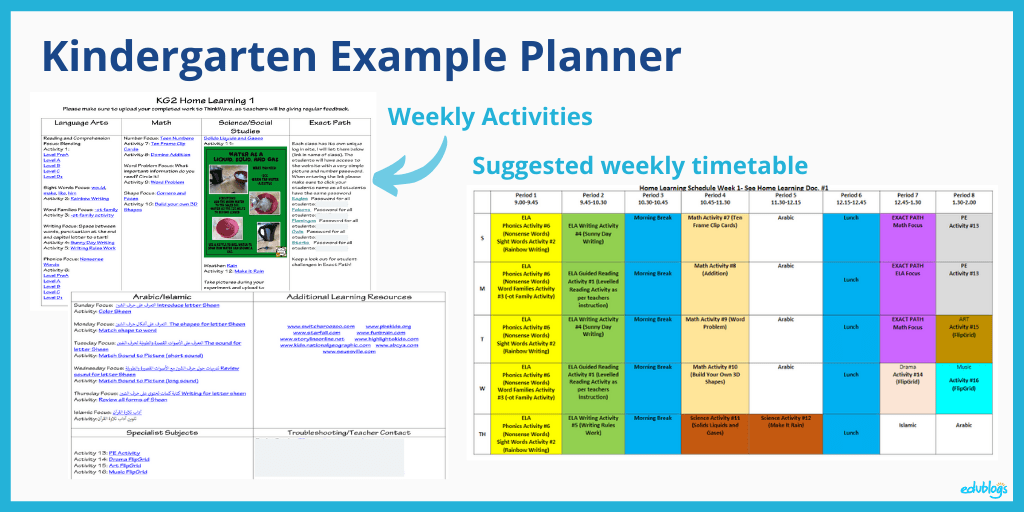 Kindergarten example planner as explained in the post (screenshot of timetables)