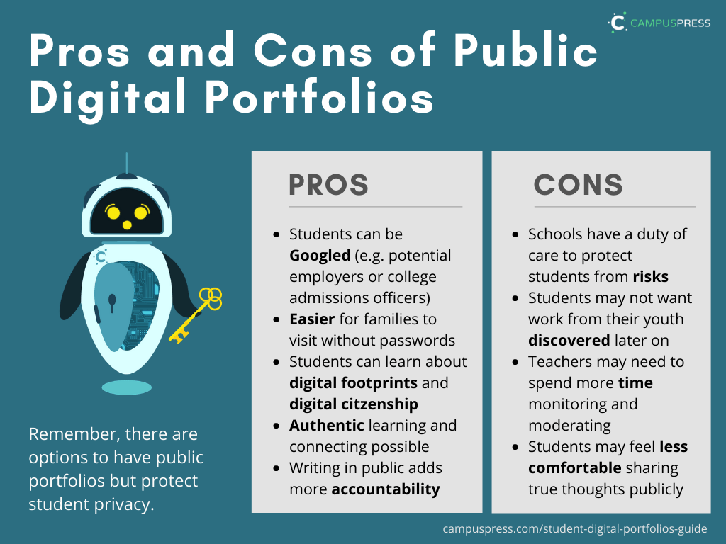 Pros and Cons of Public Digital Portfolios summary graphic